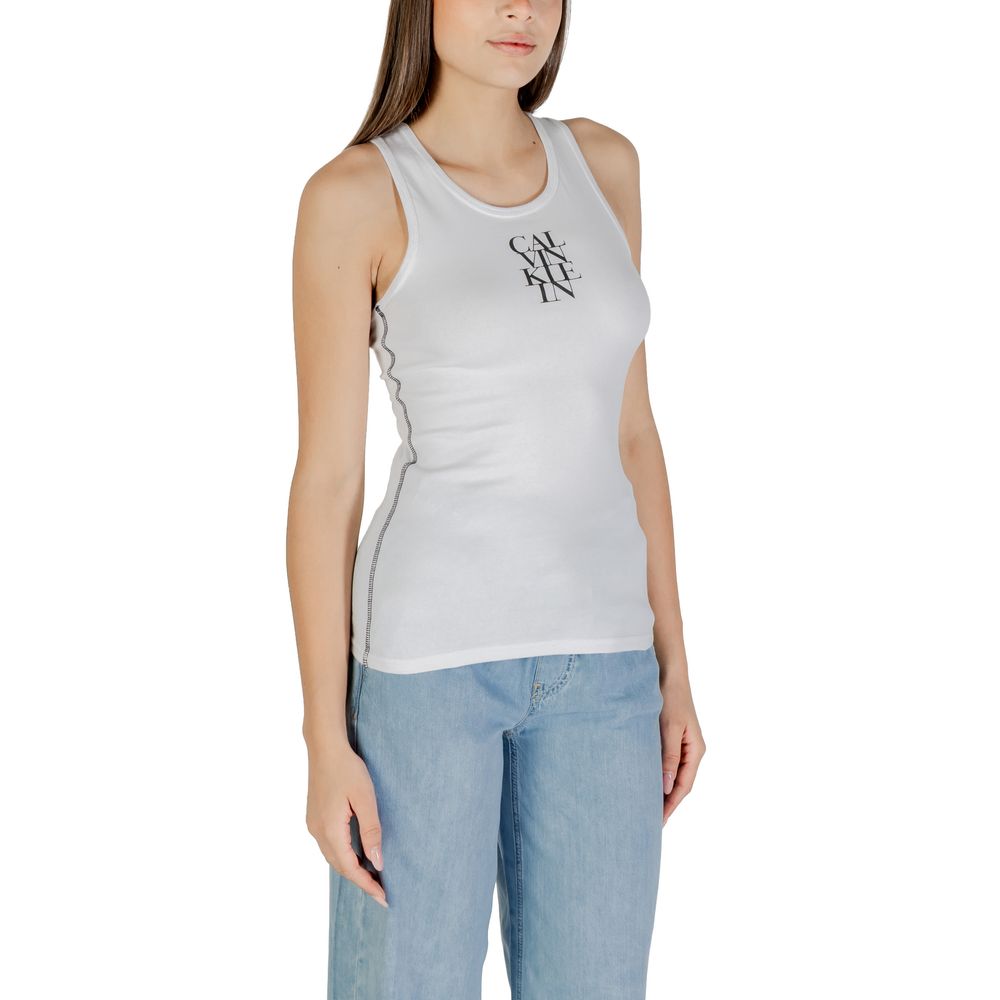 Calvin Klein Jeans Women's Sleeveless Round-Neck Stretch Cotton Activewear Top - White