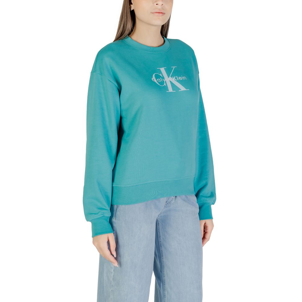 Activewear Sweatshirt by Calvin Klein Jeans for women in stretch cotton blue presents a dynamic silhouette, featuring a dynamic crew neckline and detailed with functional .