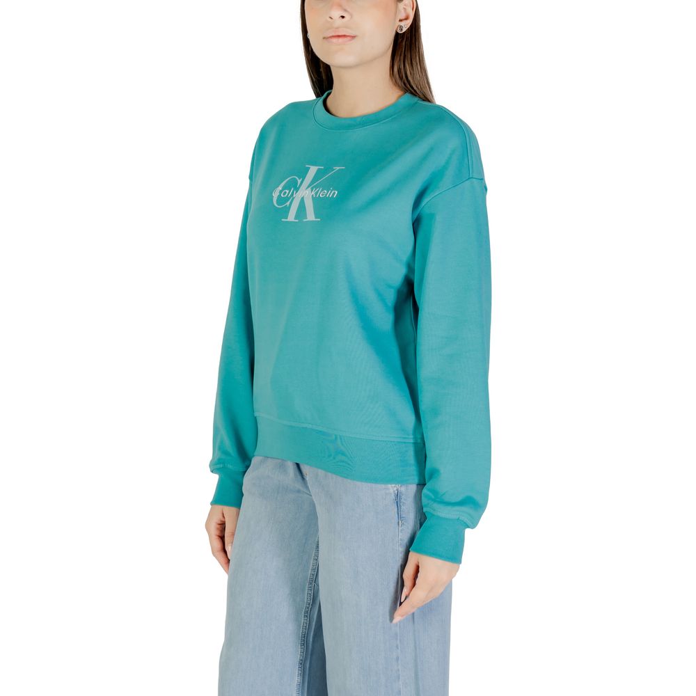 Activewear Sweatshirt by Calvin Klein Jeans for women in stretch cotton blue features an streamlined silhouette, showcasing the streamlined and with functional for a premium, athletic look.