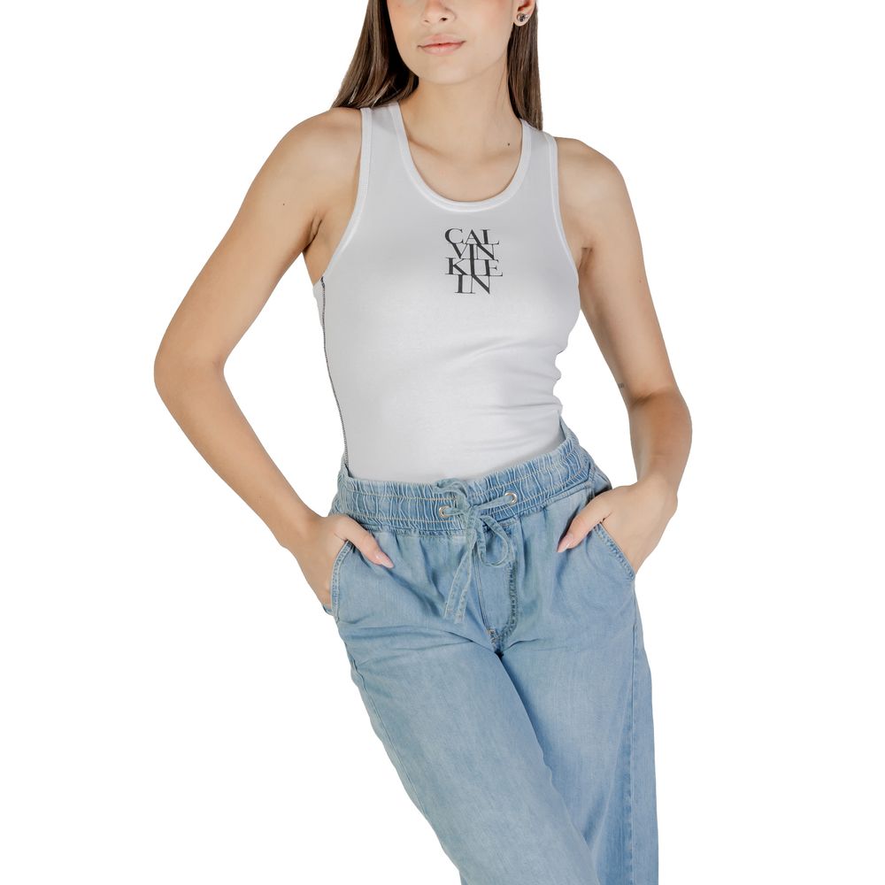 Calvin Klein Jeans Women's Sleeveless Round-Neck Stretch Cotton Activewear Top - White