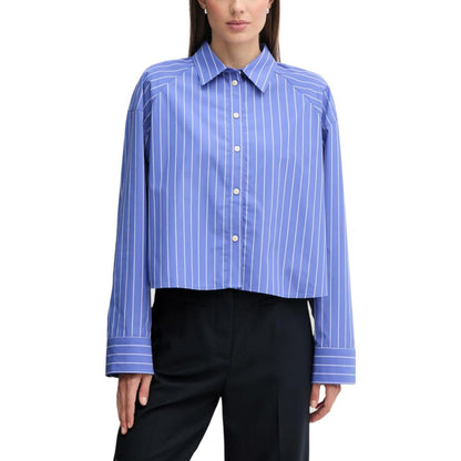 Shirt by Calvin Klein Jeans for women in cotton blue, featuring a nuanced long-sleeve and nuanced for a sophisticated finish.
