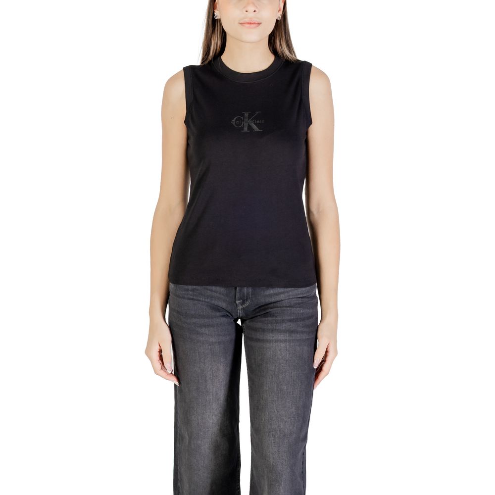 Calvin Klein Jeans Women's Sleeveless Crew-Neck Cotton & Silcone T-Shirt - Black