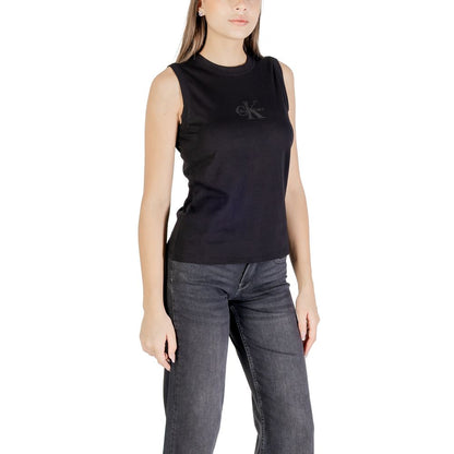 Calvin Klein Jeans Women's Sleeveless Crew-Neck Cotton & Silcone T-Shirt - Black