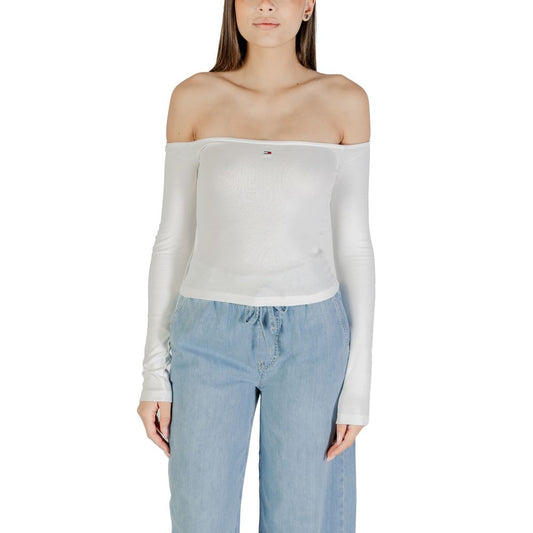 Tommy Hilfiger Jeans Women's Long-Sleeve Stretch Cotton T-Shirt - Cream