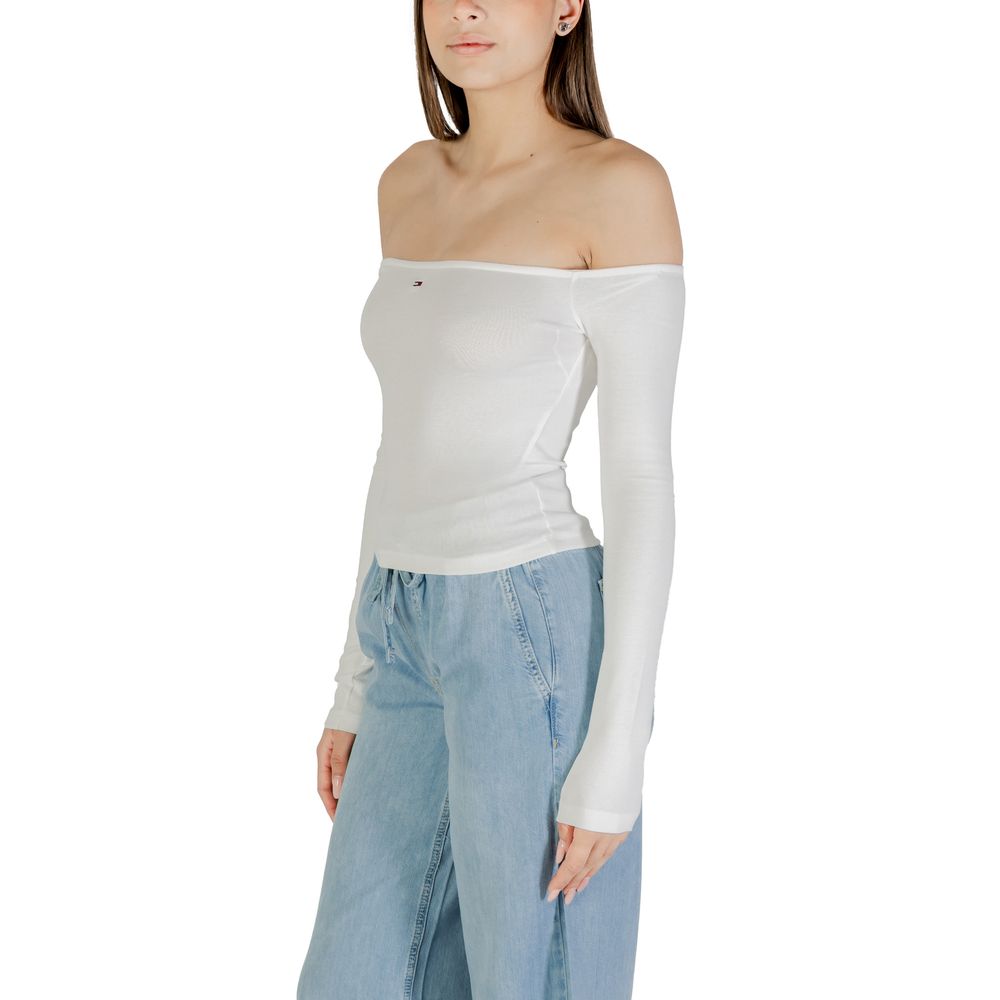 Tommy Hilfiger Jeans Women's Long-Sleeve Stretch Cotton T-Shirt - Cream