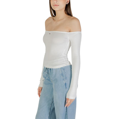 Tommy Hilfiger Jeans Women's Long-Sleeve Stretch Cotton T-Shirt - Cream