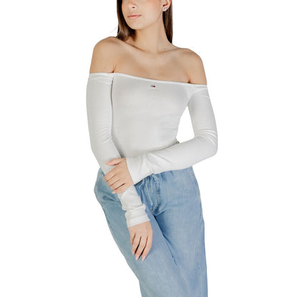 Tommy Hilfiger Jeans Women's Long-Sleeve Stretch Cotton T-Shirt - Cream