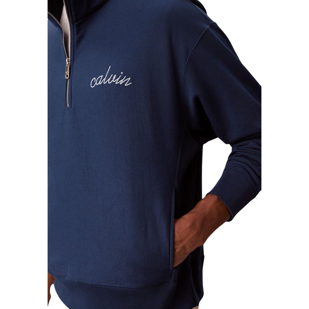 Activewear Sweatshirt by Calvin Klein Jeans for men in polyester cotton terrycloth blue showcases a athletic silhouette with sleeves, a athletic high-collar neckline, and high-performance for a athletic aesthetic.