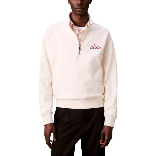 Calvin Klein Jeans Men's High-Collar Polyester Cotton Terrycloth Activewear Sweatshirt - White