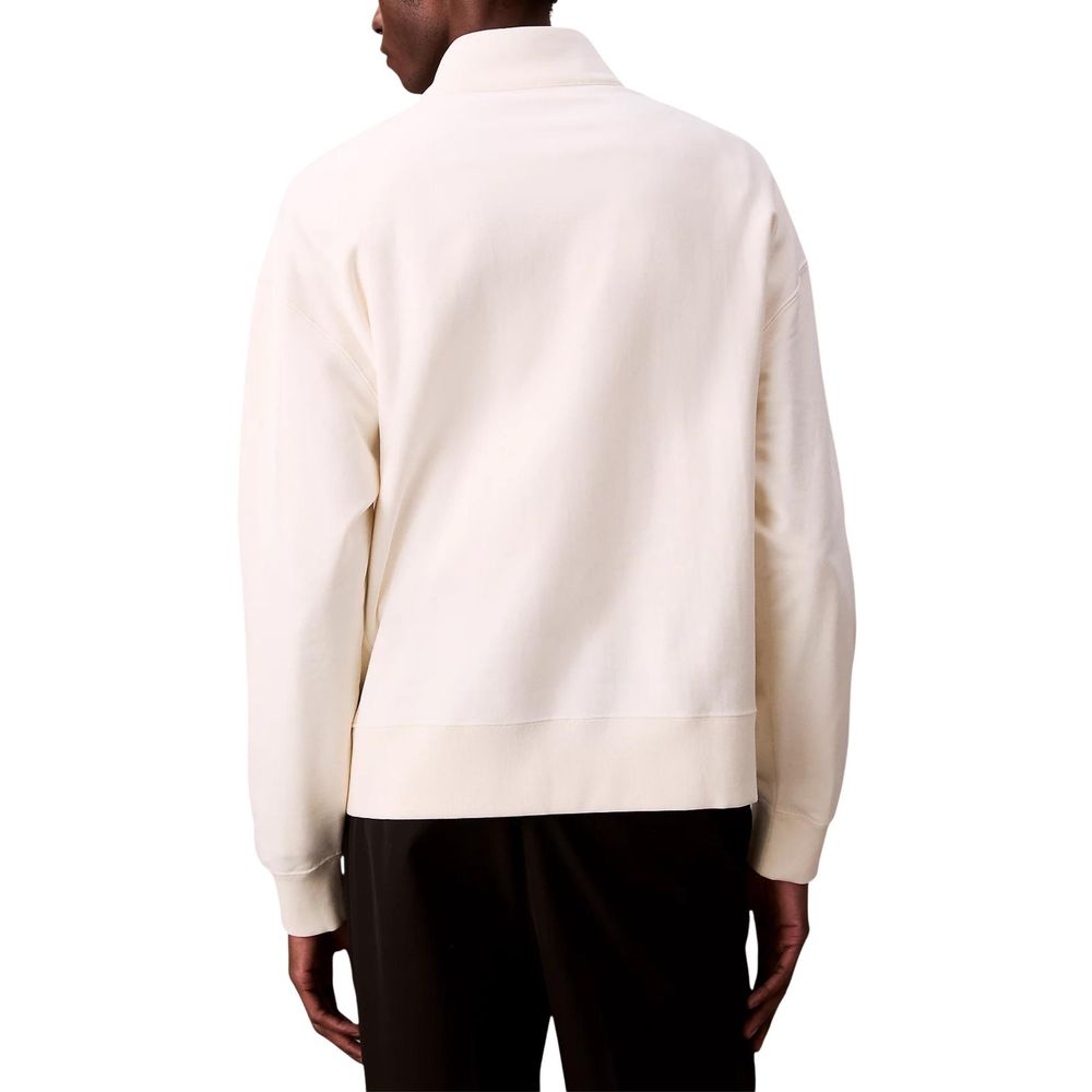 Calvin Klein Jeans Men's High-Collar Polyester Cotton Terrycloth Activewear Sweatshirt - White