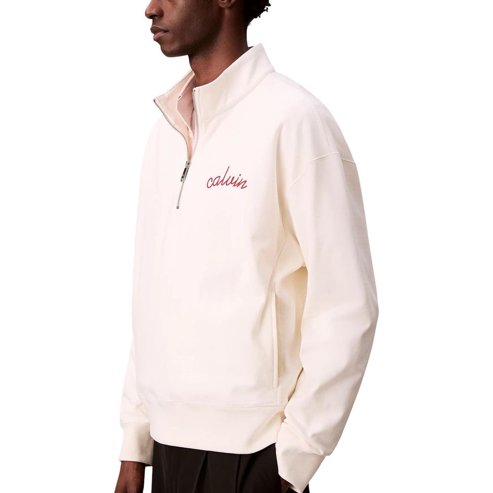 Calvin Klein Jeans Men's High-Collar Polyester Cotton Terrycloth Activewear Sweatshirt - White