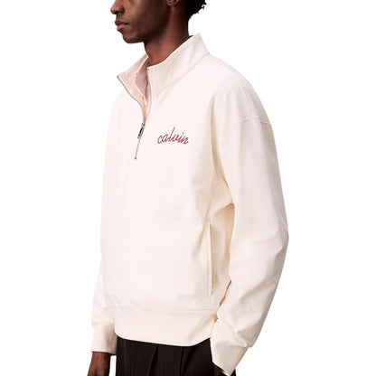 Calvin Klein Jeans Men's High-Collar Polyester Cotton Terrycloth Activewear Sweatshirt - White