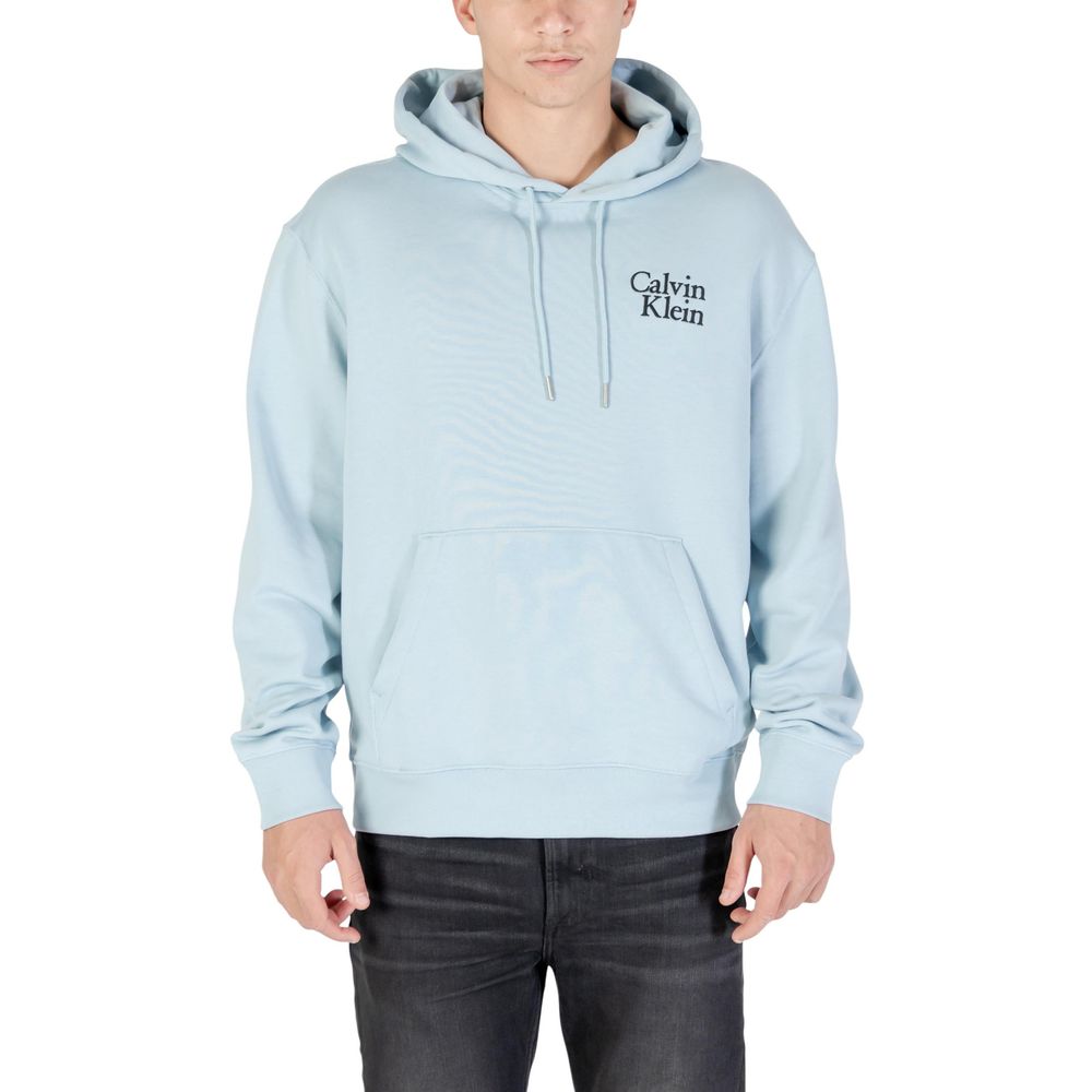 Hooded Hoodie by Calvin Klein Jeans for men in cotton & kangaroo blue features an dramatic silhouette, showcasing a sophisticated hooded neckline and dramatic for a refined, modern aesthetic.