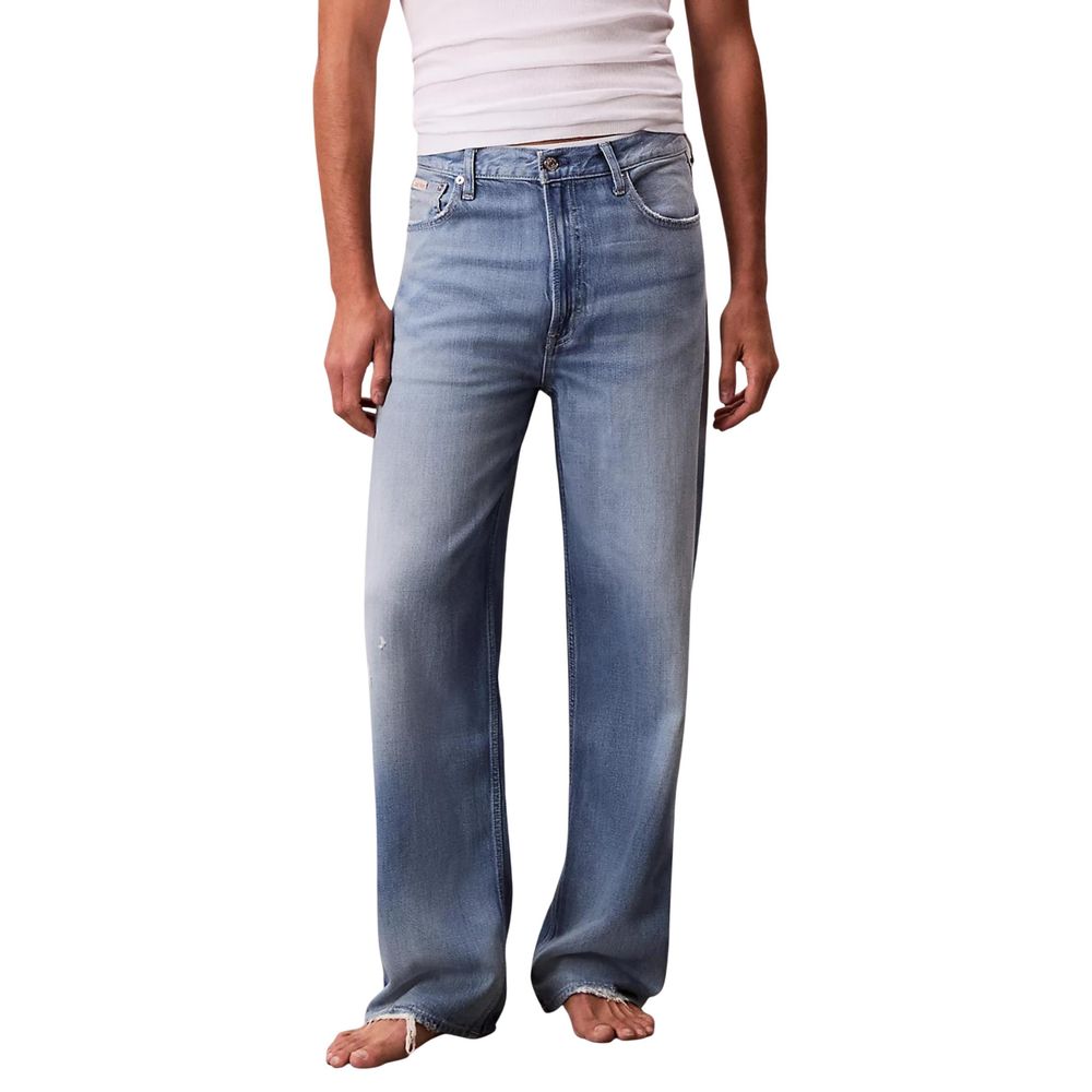 Jeans by Calvin Klein Jeans for men in viscose & denim blue presents a refined pantology silhouette, artfully defined by a refined pantology relaxed-fit, regular-fit & wide, long, and a sophisticated .