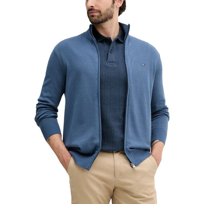 Cardigan by Tommy Hilfiger for men in cotton blue presents a textural silhouette, artfully finished with a textural high-collar neckline and for a sophisticated, textural look.