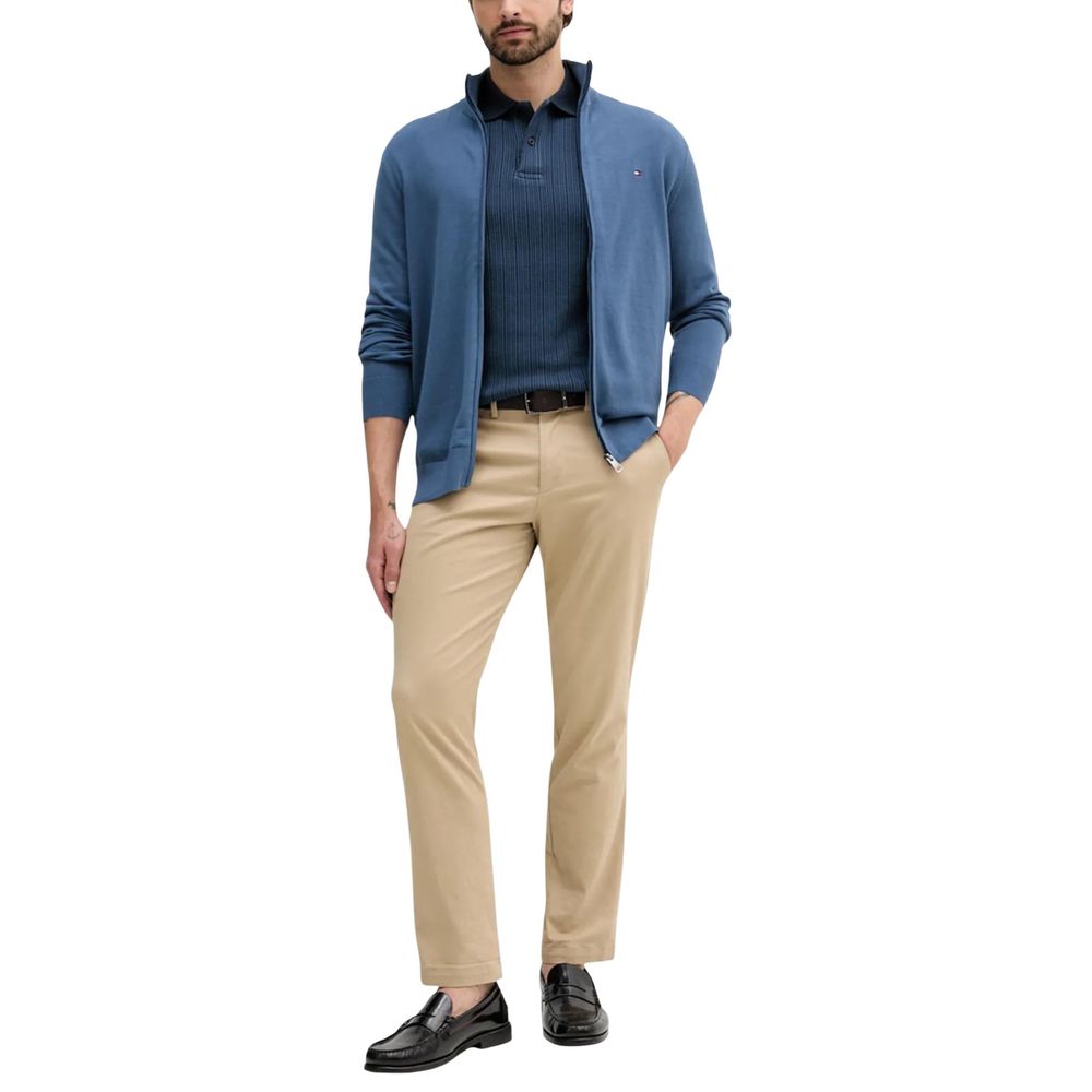 Cardigan by Tommy Hilfiger for men in cotton blue showcases a luxurious silhouette, meticulously detailed with a sophisticated high-collar neckline and for a refined finish.