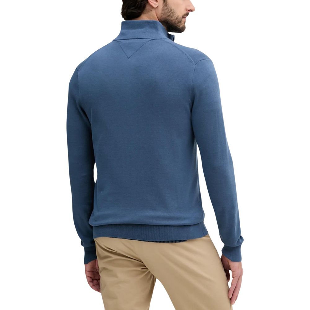 Cardigan by Tommy Hilfiger for men in cotton blue features an impeccable silhouette, showcasing a sophisticated high-collar neckline and detail for a truly impeccable finish.