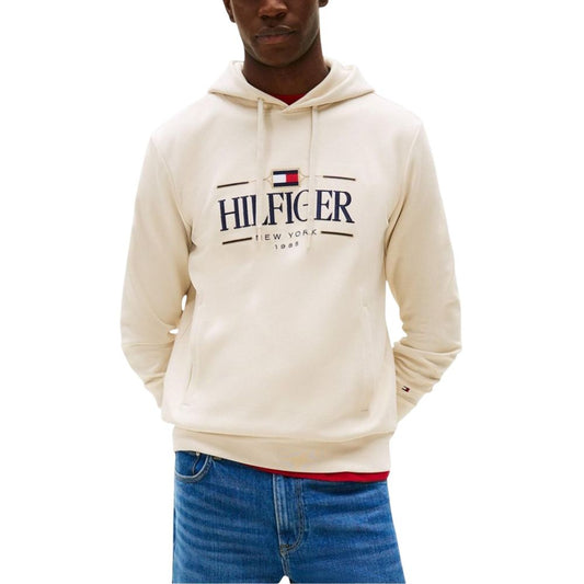 Hooded Hoodie by Tommy Hilfiger for men in oranic cotton & polyester beige showcases a city-ready silhouette, artfully detailed with a signature hooded neckline and for a city-ready finish.