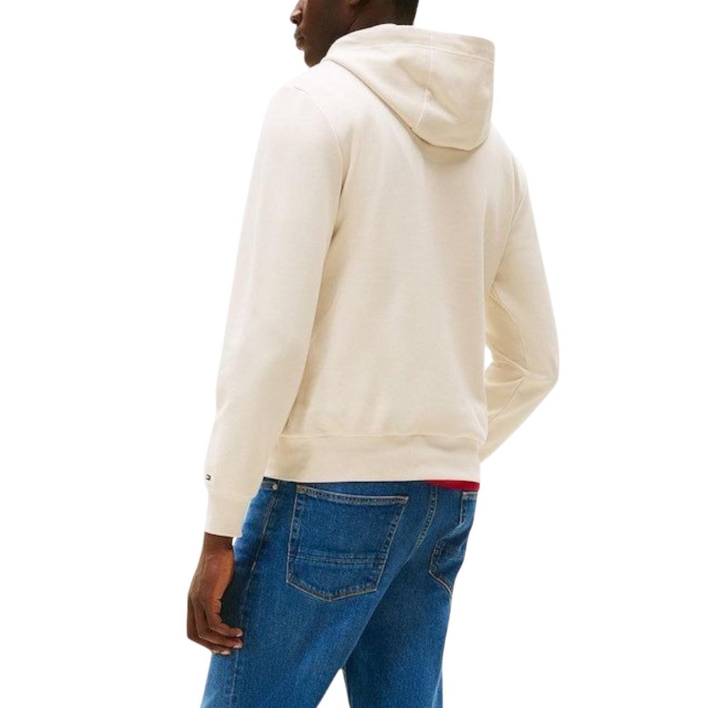 Hooded Hoodie by Tommy Hilfiger for men in oranic cotton & polyester beige features an avant-garde silhouette, showcasing a sophisticated hooded neckline and detail for a truly avant-garde finish.