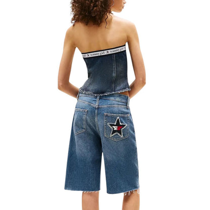 Tommy Hilfiger Jeans Women's Strapless Stretch Denim Cotton Activewear Top - Blue