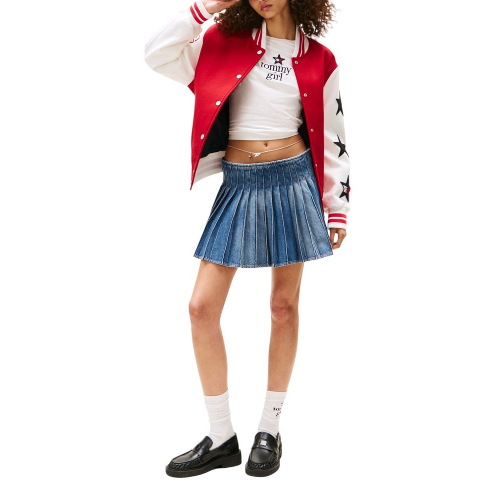 Skirt by Tommy Hilfiger Jeans for women in cotton blue features an tailored silhouette, artfully capturing the essence of Women's Mini Pleated Cotton Skirt in a sophisticated mini.