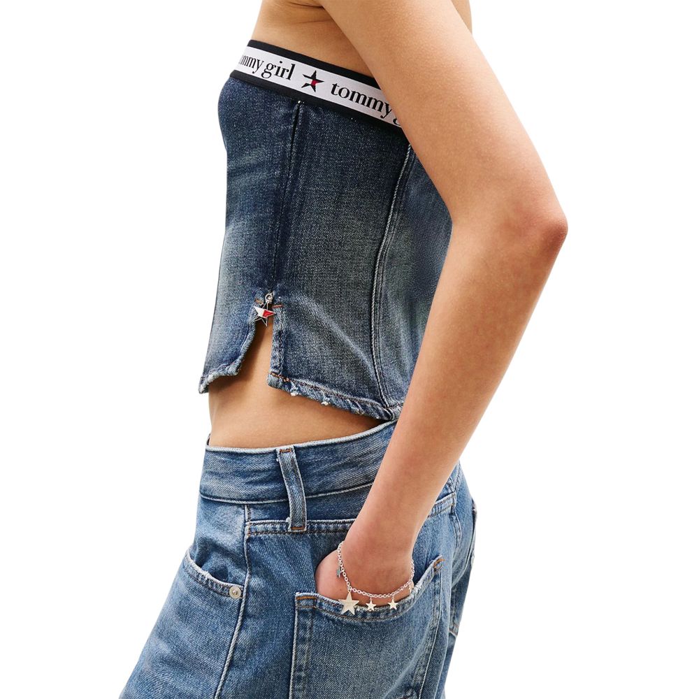 Tommy Hilfiger Jeans Women's Strapless Stretch Denim Cotton Activewear Top - Blue