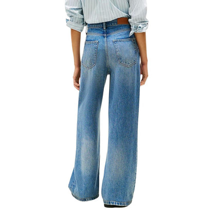 Jeans by Tommy Hilfiger for women in lana wool & denim blue presents a tailored silhouette, showcasing a tailored flared, bootcut & wide and long cut with a refined high rise for a truly tailored aesthetic.