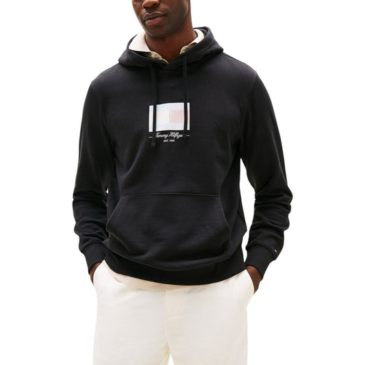 Hooded Hoodie by Tommy Hilfiger for men in cotton & kangaroo black & natural features a authentic silhouette, showcasing a sophisticated hooded neckline and authentic detail for a refined finish.