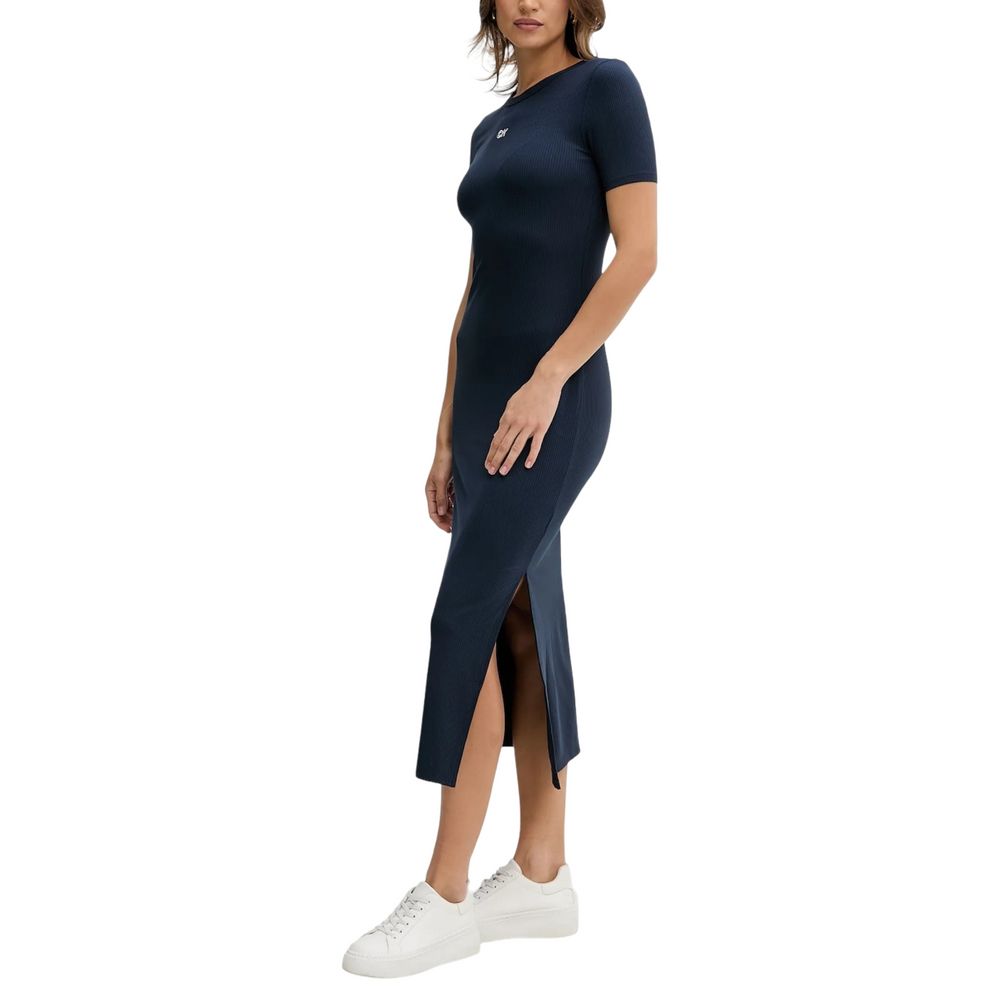 Dress by Calvin Klein Jeans for women in stretch lycra & modal blue features an eye catching silhouette with a sophisticated round neckline, elegant , and a refined short long for a eye catching aesthetic.