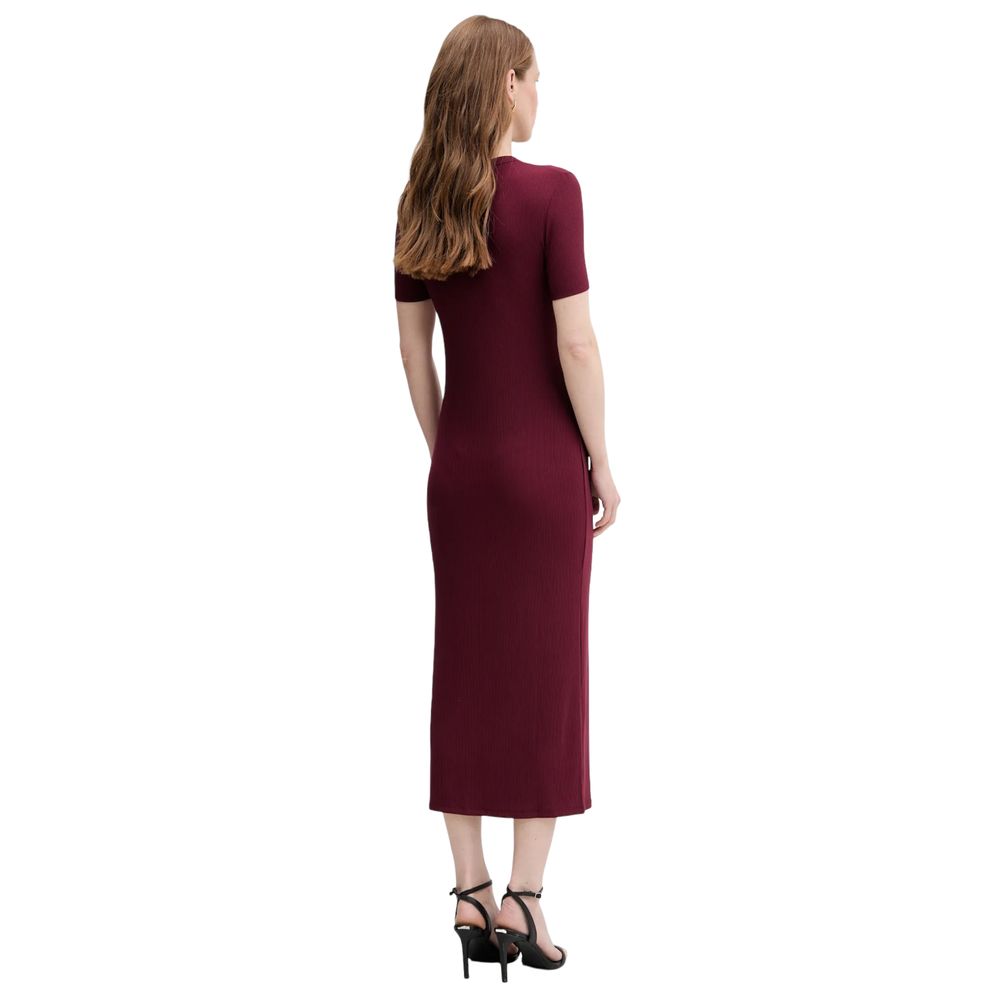 Dress by Calvin Klein Jeans for women in stretch lycra & modal bordeaux features an cute silhouette, detailed with a and round neckline that elegantly flows into a cute short long.