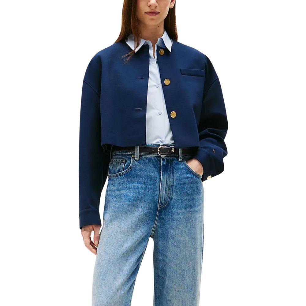 Blazer by Tommy Hilfiger for women in stretch polyamide & viscose blue & gold features an crisp silhouette with sophisticated and a crisp for a truly crisp finish.
