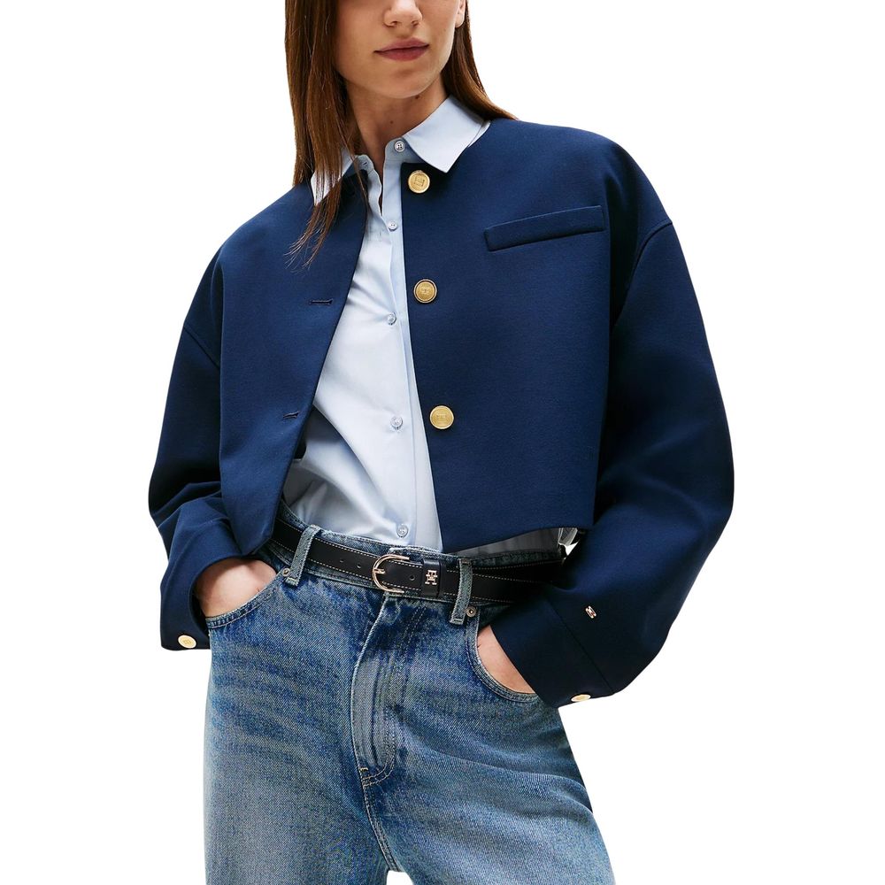 Blazer by Tommy Hilfiger for women in stretch polyamide & viscose blue & gold showcases a discerning silhouette, elegantly detailed with a sophisticated and premium for a truly discerning finish.