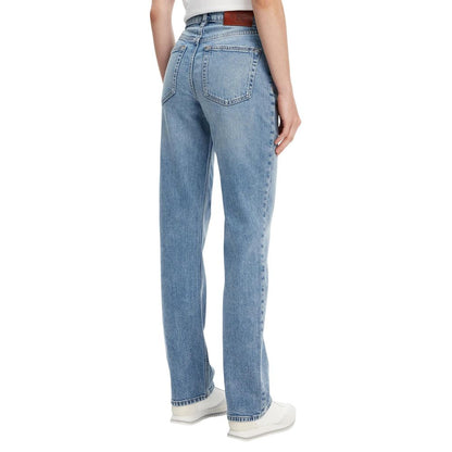 Jeans by Calvin Klein Jeans for women in stretch denim cotton blue features an sophisticated high rise and straight-leg, regular-fit & mom with a precise long, creating a sophisticated and sophisticated silhouette.