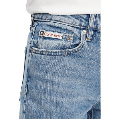 Jeans by Calvin Klein Jeans for women in stretch denim cotton blue features an sartorial straight-leg, regular-fit & mom and long with a high rise cut for a sartorial finish.
