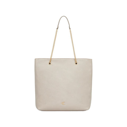Calvin Klein Polyethylene & Polyurethane Large Tote Handbag - Beige Gold Monogram
