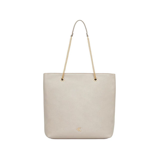 Calvin Klein Polyethylene & Polyurethane Large Tote Handbag - Beige Gold Monogram