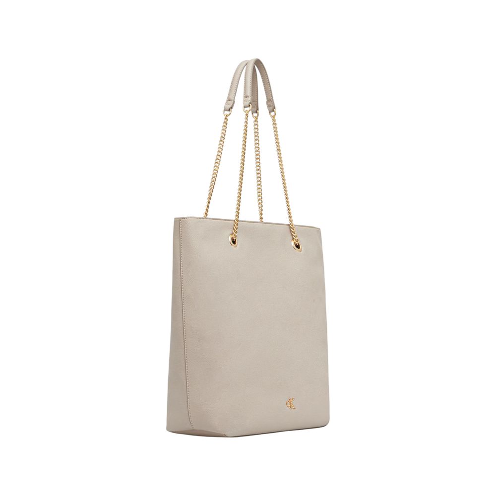 Calvin Klein Polyethylene & Polyurethane Large Tote Handbag - Beige Gold Monogram