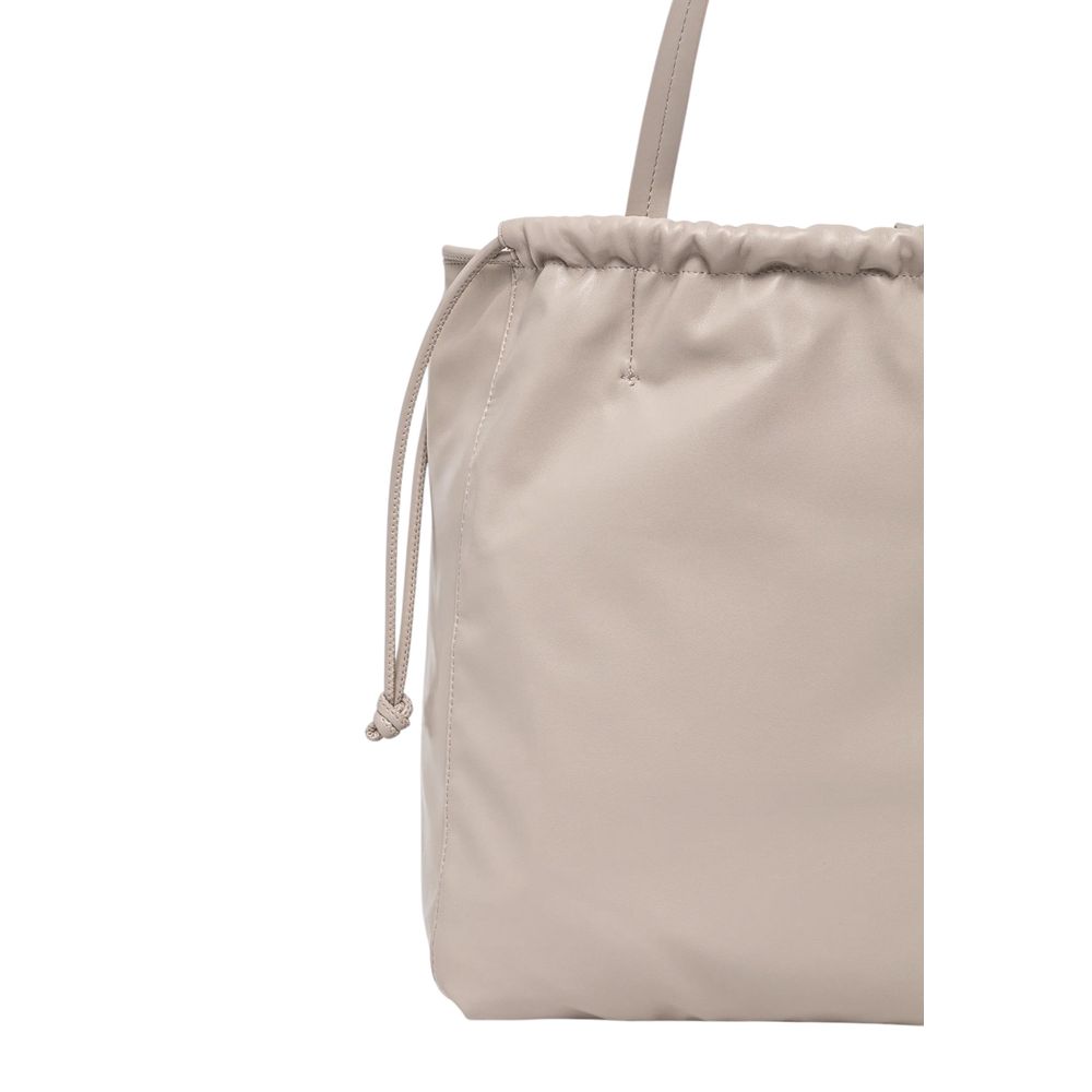 Large Tote Handbag by Calvin Klein for women in polyethylene & polyurethane beige features an refined silhouette, showcasing a secure drawstring, ample , and versatile handle for a sophisticated refined aesthetic.