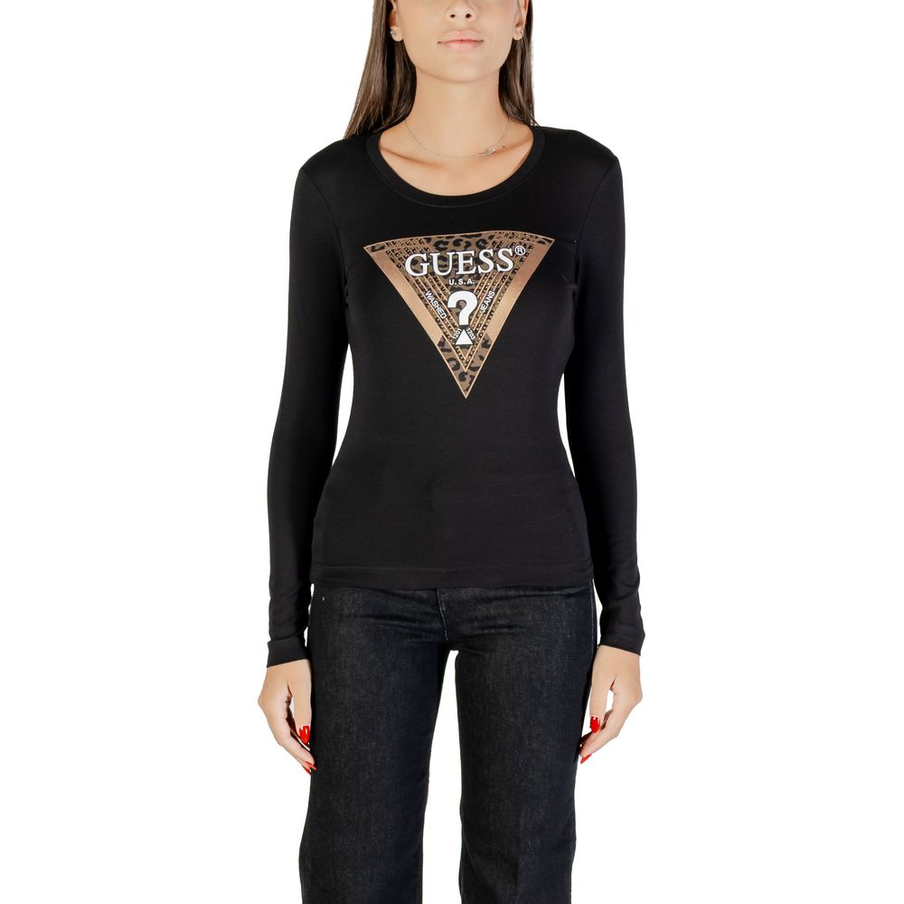 T-Shirt by Guess for women in stretch cotton black features an on trend silhouette, perfectly showcasing a on trend long-sleeve and crew neckline for an elevated aesthetic.