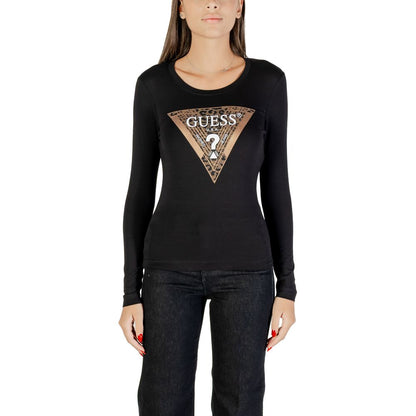 T-Shirt by Guess for women in stretch cotton black features an on trend silhouette, perfectly showcasing a on trend long-sleeve and crew neckline for an elevated aesthetic.