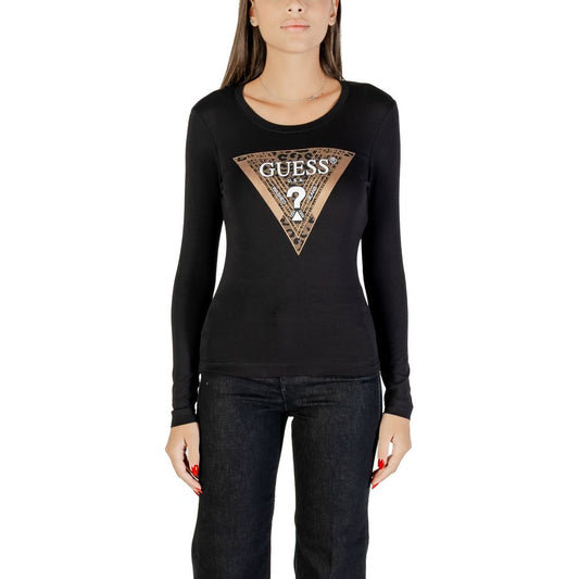 T-Shirt by Guess for women in stretch cotton black features an on trend silhouette, perfectly showcasing a on trend long-sleeve and crew neckline for an elevated aesthetic.