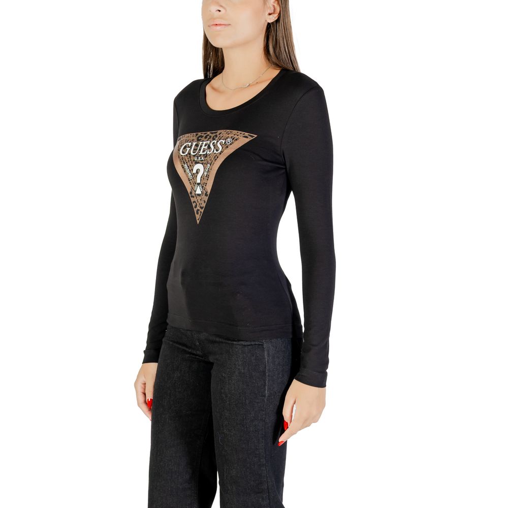 T-Shirt by Guess for women in stretch cotton black showcases a dramatic silhouette, elegantly detailed with a dramatic crew neckline and for a truly dramatic finish.