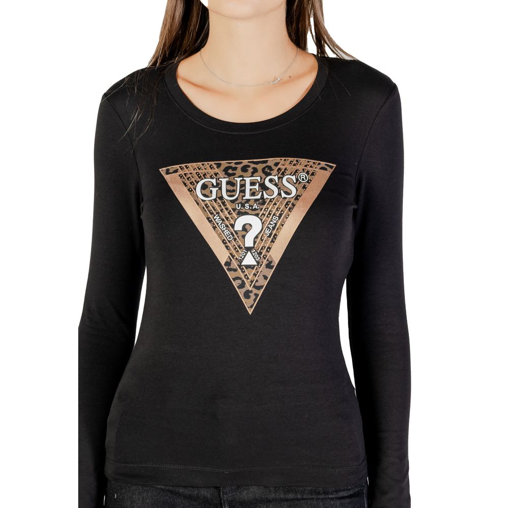T-Shirt by Guess for women in stretch cotton black showcases a fashionable silhouette, elegantly detailed with a fashionable and for a sophisticated, high-fashion look.
