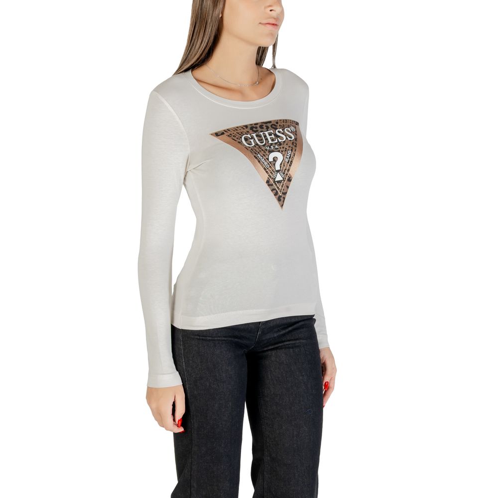T-Shirt by Guess for women in stretch cotton cream showcases a chic silhouette, artfully detailed with a chic crew neckline and for a chic finish.