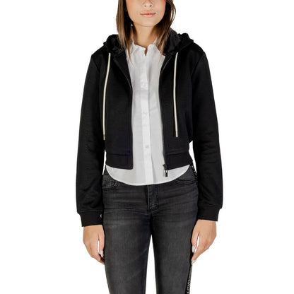 Hooded Hoodie by Guess Active for women in stretch polyester cotton black features an luminous silhouette, showcasing a sophisticated hooded neckline and for a truly luminous look.