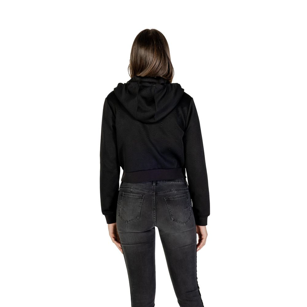 Hooded Hoodie by Guess Active for women in stretch polyester cotton black features an avant-garde silhouette, showcasing a sophisticated and detail for a truly avant-garde finish.