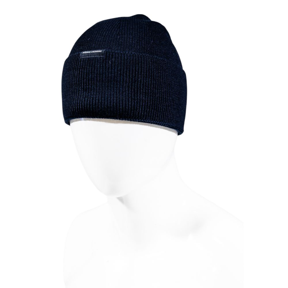 Hat by Armani Exchange for men in cotton & marabou wool blue features a dapper refinement silhouette, showcasing the dapper refinement design of the Cotton & Marabou Wool Hat for a sophisticated, premium look.
