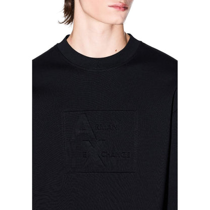 Activewear Sweatshirt by Armani Exchange for men in stretch polyester cotton black presents a sporty silhouette, showcasing a sophisticated crew neckline and detailed with premium for a sporty finish.