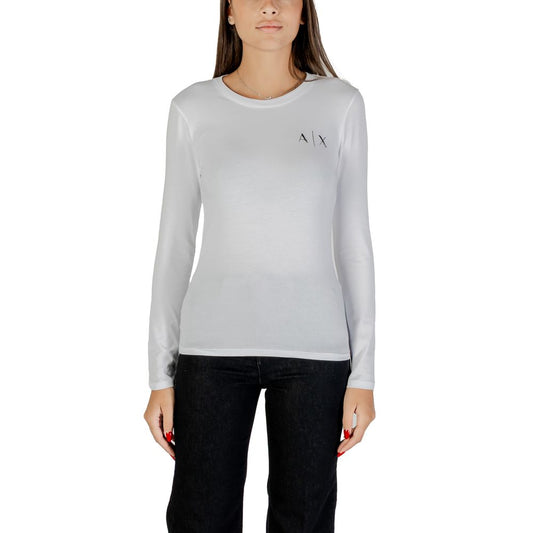 T-Shirt by Armani Exchange for women in stretch cotton white showcases a chic silhouette, artfully detailed with a chic and for a chic finish.
