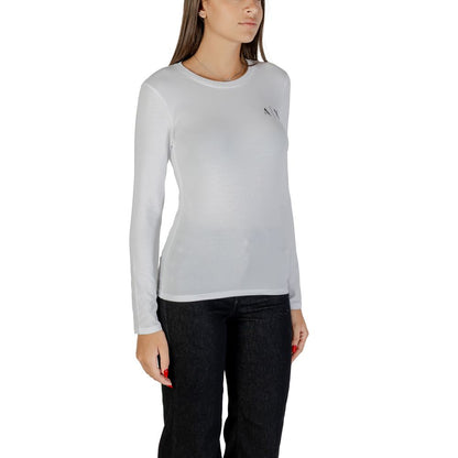 T-Shirt by Armani Exchange for women in stretch cotton white showcases a dramatic silhouette, elegantly detailed with a dramatic and for a truly dramatic finish.